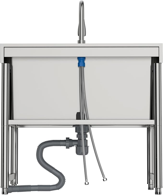 Stainless Steel Commercial Restaurant Sink, Freestanding Large Commercial Sink with Pull-out Faucet for Kitchen Dishwashing, Thawing, Pet Cleaning, Laundry Room, 35 Gallon, 23.6"D x 33.5"W x 36.8"H