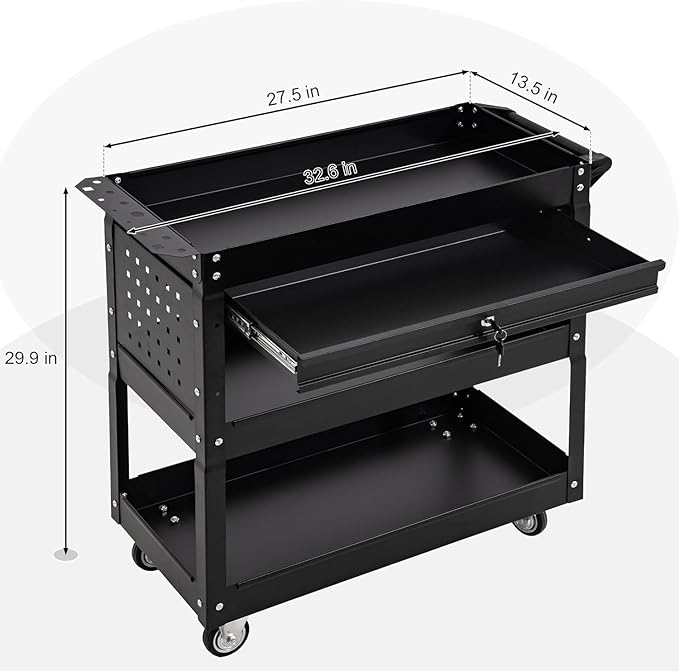 SUN & SUMMER Tool Chest with Wheels, Rolling 3-Tier Tool Cart with Wheels 330 LBS Capacity Heavy Duty Utility Industrial Service Cart with Locking System Drawer for Garage, Warehouse & Repair Shop