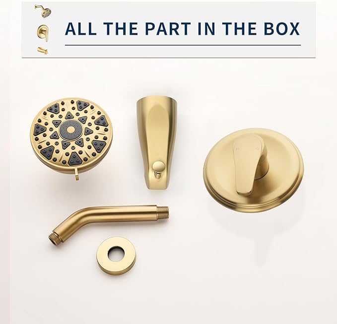 Tub Shower Faucet Combo Set Bathtub Faucet Set Shower System with Tub Spout Shower Tub Kit Shower Valve and Trim Kit Shower Fixtures Brushed Gold