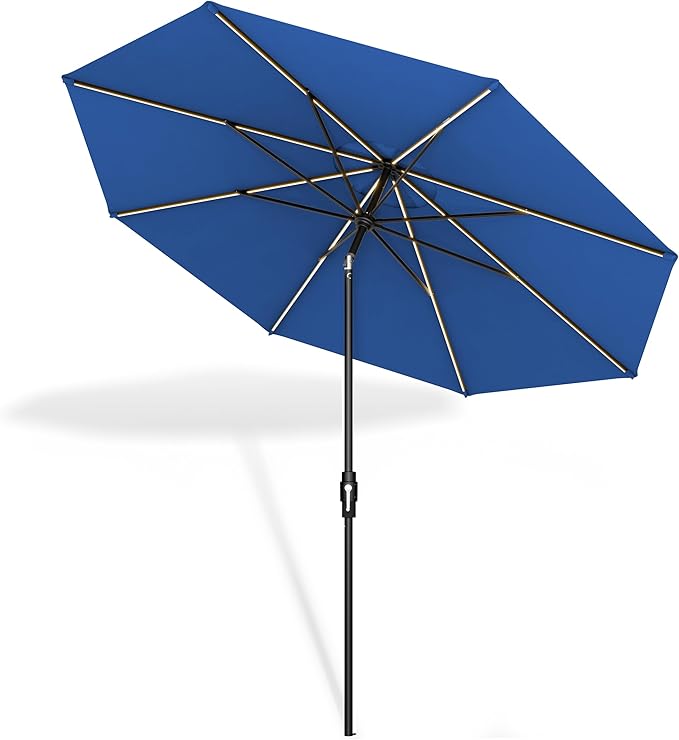 Midtown Umbrellas Led Swilt Sunbrella Umbrella, 8 Foot Patio Umbrella In Sunbrella Dark Blue Acrylic Fabric - Deck Patio Umbrella, Backyard Umbrella, Garden Umbrella & Pool Umbrella - Black Pole