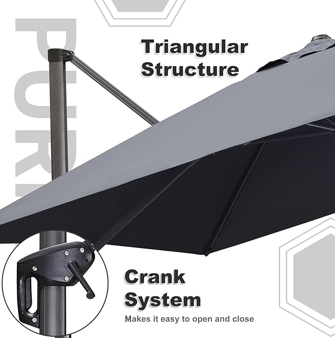 PURPLE LEAF 10' X 13' Patio Umbrella Outdoor Cantilever Rectangle Umbrella Aluminum Offset Umbrella with 360-degree Rotation for Garden Deck Pool Patio Light Grey