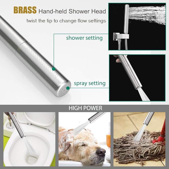 Hoimpro 12 Inch Shower System Set Bathroom Rain Shower Head Brass 2 In 1 Handheld Sprayer Wall Mounted, Rainfall Shower Faucet Spray Fixture Valve Kits Combo Showerhead, Brushed Nickel