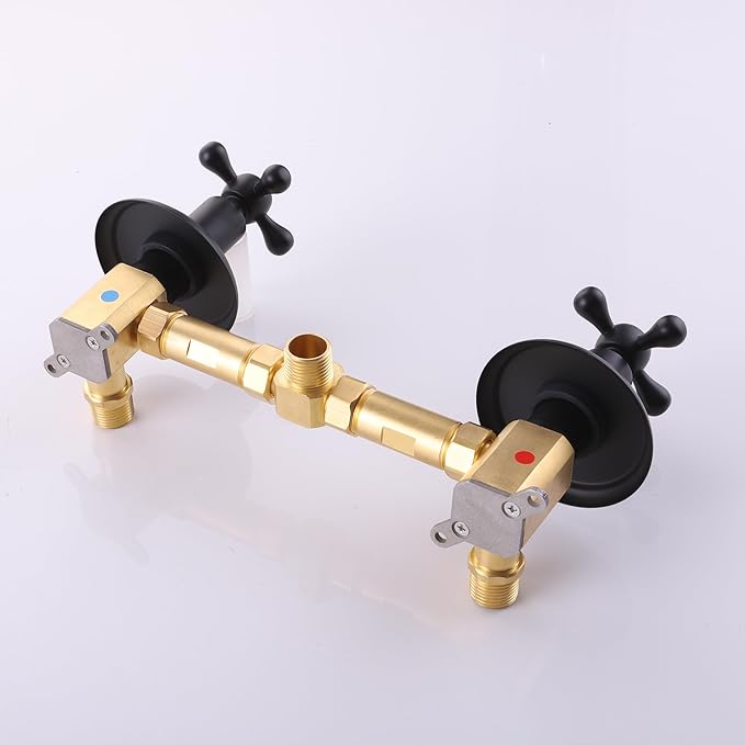 2 Handle Shower Faucet and 5 Mode Shower Head, Matte Black Two Handle Shower Faucet Bathroom Shower Trim Kit with Rough-in Valve, BY2H002