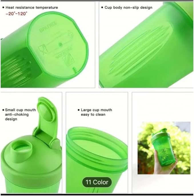 Shaker Bottle for Protein Powder w. Classic Loop Top & BPA free,Secure Screw-On Lid, Stay Open Flip Cap,BPA Free-16oz (Green/Clear-16Oz-400ML) (SKER-BTL)