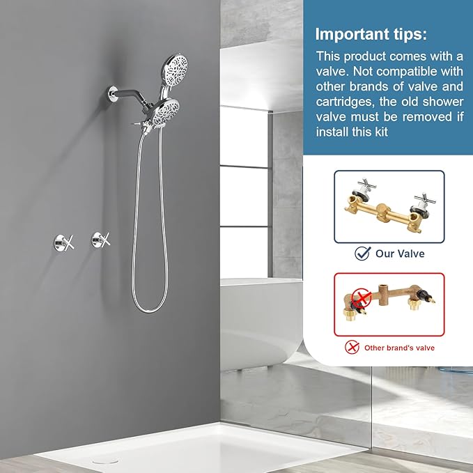 2 Handle Shower Faucet Shower System Complete 2 in 1 Shower Combo Set with Handheld Showerhead Shower Trim Kit Wall Mounted Shower Fixtures Chrome Polished