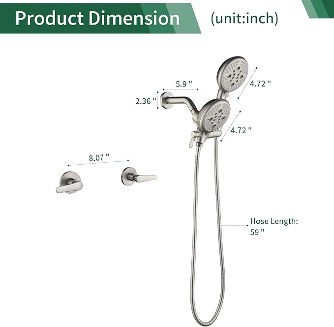 2 Handle Shower Faucet Shower System Complete 2 in 1 Shower Combo Set with Handheld Showerhead Shower Trim Kit Shower Fixtures Brushed Nickel