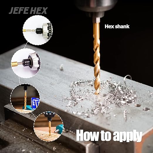 JEFE HEX 9/64" HSS Hex Shank Drill Bits, Titanium Coated Twist Power Tool Accessory. 135 Degree Split Point Drill for Plastics, Copper, Wood, Steel, Aluminum Alloy Cutting (Pack of 2)