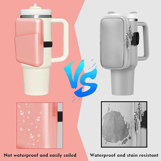 Silicone Water Bottle Pouch for Stanley, Stanley Fanny Pack with Pocket, Stanley Cup Accessories for Stanley Quencher Stanley IceFlow 20 oz 30 oz 40 oz, for Phone, Cards, Keys, Wallet (Orange)