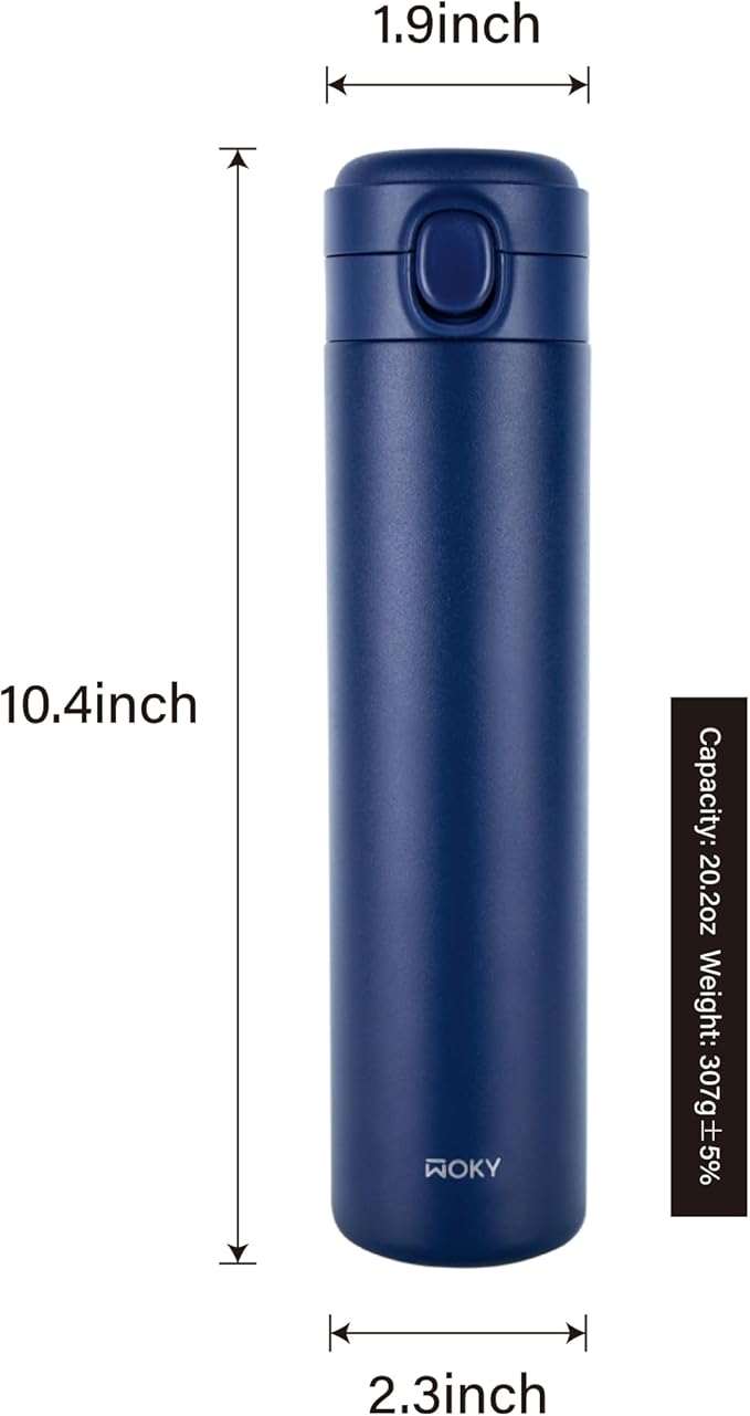 WOKY TICERA 20oz Titanium Ceramic Ultralight Push Button Commuter Bottles - Stainless Steel Vacuum Insulated Tumbler - Everyday Use (Blue)
