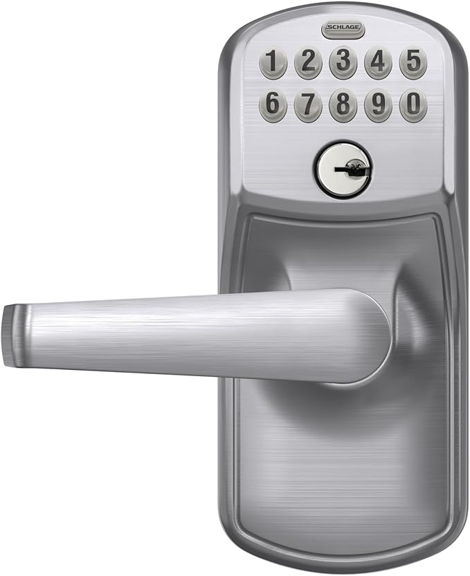Schlage FE595 PLY 626 ELA Plymouth Keypad Entry with Flex-Lock and Elan Style Levers, Brushed Chrome
