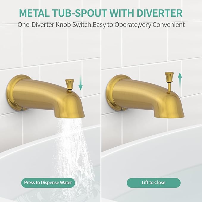 SR SUN RISE 5-Spray Dual Shower Head Cmbo Tub Faucet Set 3-Way Shower Head and Hand Held Shower Tub Faucets Sets Complete Single-Handle Tub and Shower Trim Kit, Brushed Gold (Valve Include)