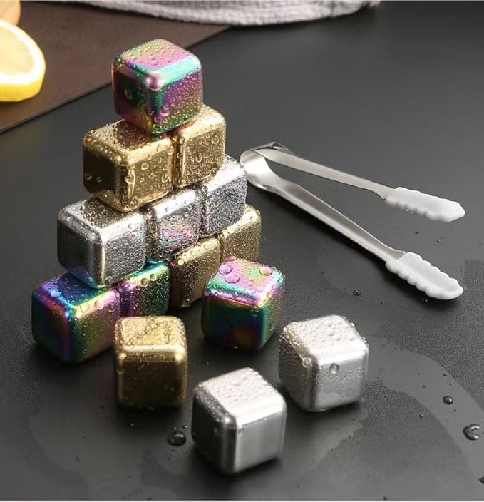 ShanSon Wine Chillers Metal Ice Cube 8 PCS Stainless Steel Whiskey Stones Reusable Whiskey Rocks Beverage Chilling Stones for Scotch and Bourbon Drinking Gifts Set for Men Dad Husband,Silver