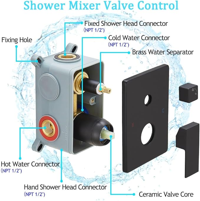 Shower Faucet Set Rain Shower System Matte Black with High Pressure 8-Inch Shower Head Handheld Square Shower Head Bathroom Luxury Rain Shower Faucet Shower Complete Combo Kit Wall Mounted
