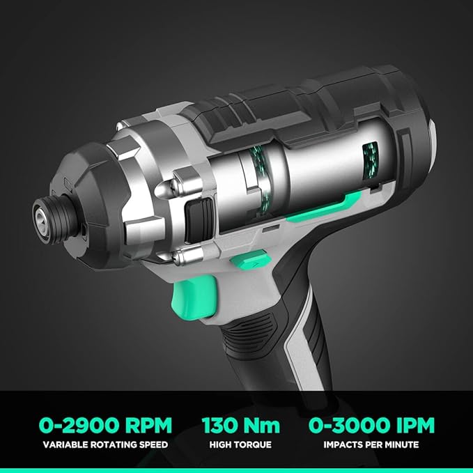 Litheli Cordless Impact Driver 20V, 1150 In-Lbs Torque, 1/4″ Quick-Release Hex Chuck, 3 Socket Adapters, 2 Driver Bits, with 2.0 Ah Battery & 1 Hour Fast Charger