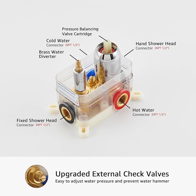 Iriber Shower System Wall Mounted Shower Faucet Mixer Set with Luxury High Pressure Shower head and 3-Setting Handheld, Bathroom Shower Trim Kit Contain Pressure Balance Valve,Polished Chrome