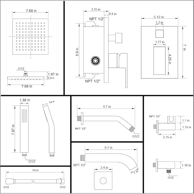 POP SANITARYWARE Shower Tub Faucet Set Brushed Nickel Bathroom 8 Inch Shower Head System with Tub Spout Wall Mounted Singe Handle Tub and Shower Trim Kit with Valve