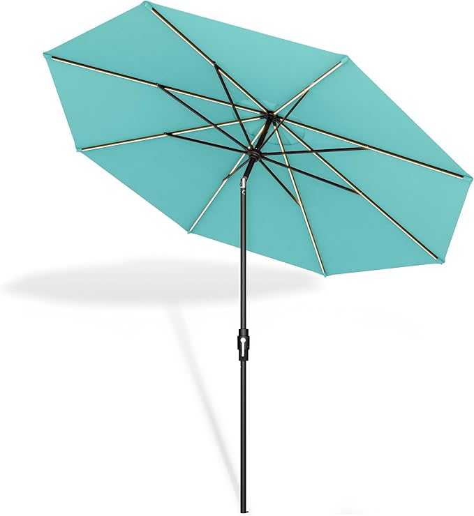 Midtown Umbrellas Led Swilt Sunbrella Umbrella 9 Ft Patio Umbrella With Sunbrella Aruba Acrylic Fabric - Deck Patio Umbrella, Backyard Umbrella, Garden Umbrella & Pool Umbrella - Black Pole
