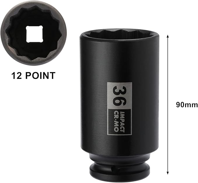 Mayouko 4PCS 1/2" Drive Deep Axle Nut Impact Socket Set, CR-MO, 12 Point Design, Metric, 30,32,34,36mm, 1/2 Inch Extra Deep Impact Socket