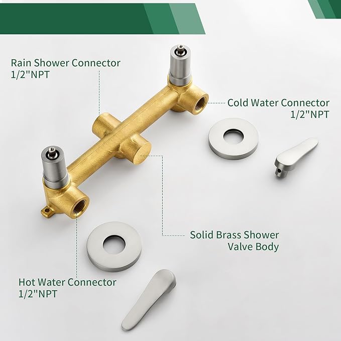 2 Handle Shower Faucet Shower System Complete 2 in 1 Shower Combo Set with Handheld Showerhead Shower Trim Kit Shower Fixtures Brushed Nickel