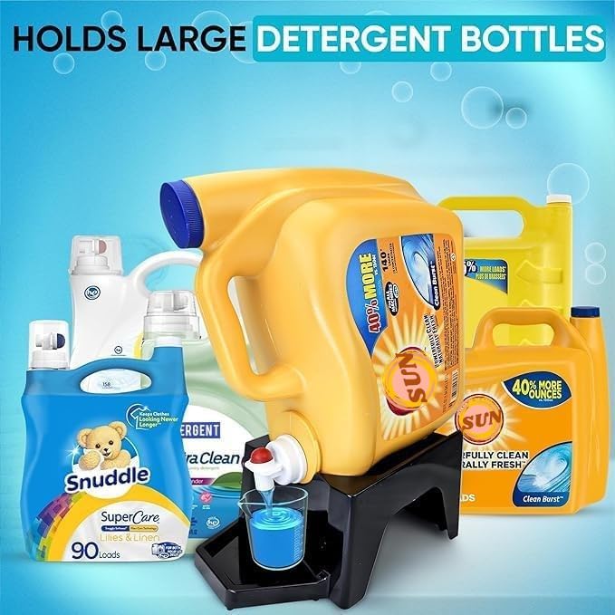 TidyFriend 2 Pack Laundry Detergent Dispenser with Tray & Strap, Laundry Soap Dispenser with Non-Slip Rubber Feet for Washing Room Organization, Easy Pour (Black)