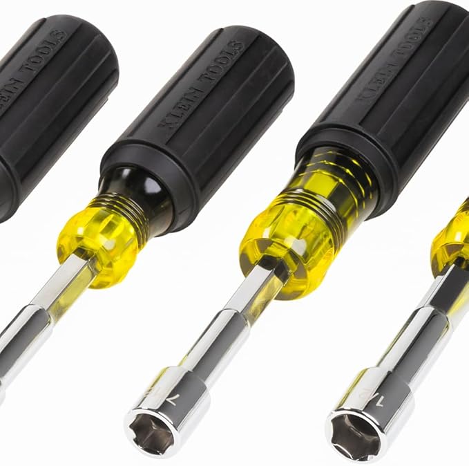 Klein Tools 65456 Hollow-Shaft Nut Driver Set, Heavy-Duty, Color-Coded Hex Sizes 1/4 to 9/16-Inch, Cushion-Grip Handles, 6-Piece