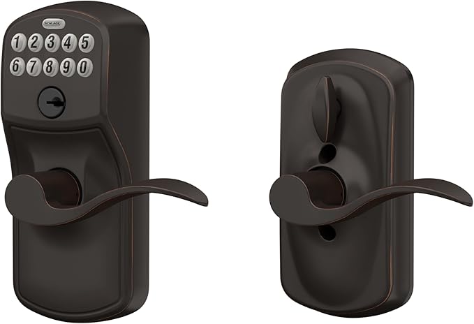 SCHLAGE FE595 PLY 716 Acc Plymouth Keypad Entry with Flex-Lock and Accent Style Levers, Aged Bronze,12 Inch