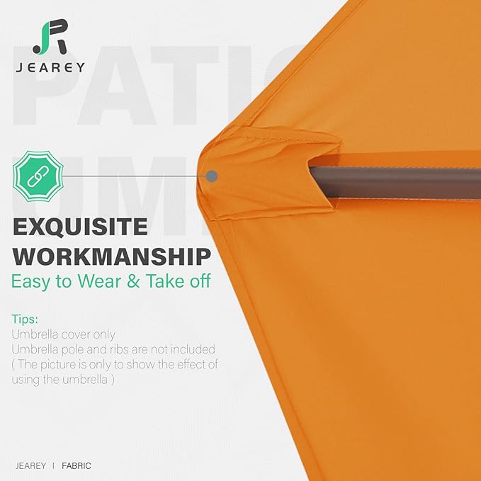 JEAREY 9 ft Patio Umbrella Replacement Canopy for 8 Ribs, Table Market Yard Umbrella Replacement Top Cover-Sun Orange (Canopy Only)