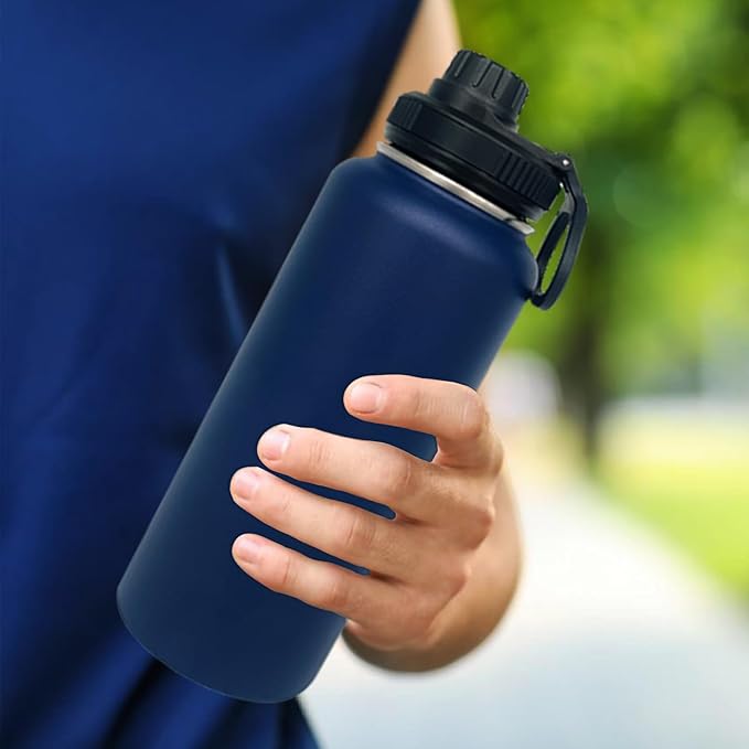 4pack 40 oz Insulated Water Bottle With Straw, Stainless Steel Sports Water Cup Flask with 2 Lids, Wide Mouth Travel Thermal Mug,Navy