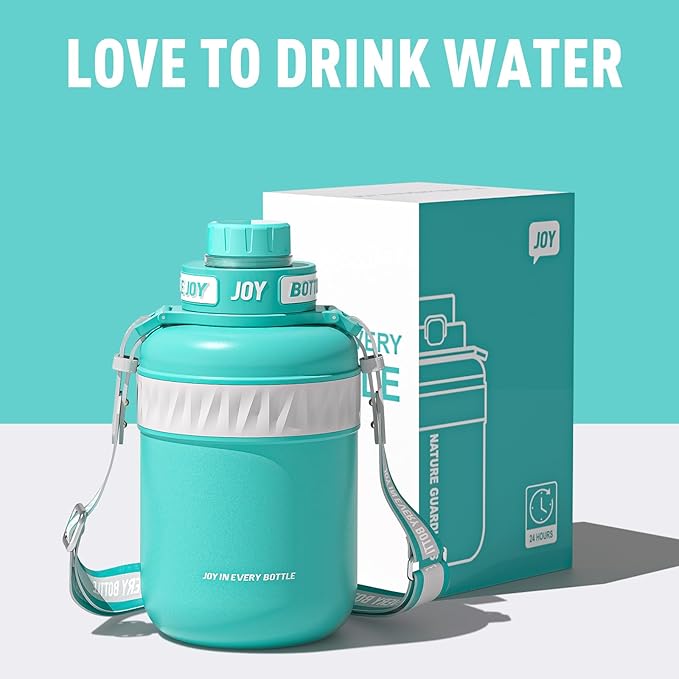 Stainless-Steel Water Bottle: Leakproof Lid, Perfect Sip, Double Insulated, Eco-Friendly, Dishwasher Safe & Stylish Strap (Ocean, 48 oz)