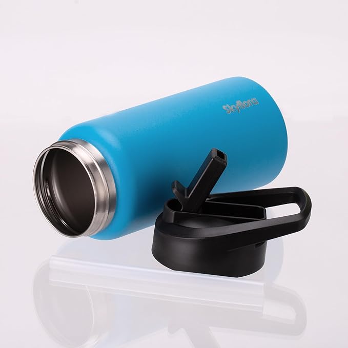 Kids Water Bottle with Straw 2 Pack, 16oz Water Bottles Bulk, Single Wall 18/8 Stainless Steel, Dishwasher Safe & Leakproof, Reusable Gift for Girls Boys to School Sports Travel Camping, Pink & Blue