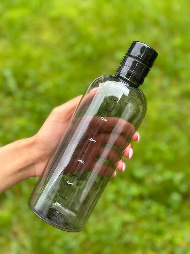 water bottle, 16.9 oz/23.6 oz leak proof drink bottle cups with time reminder. reusable fitness milk jug smoothies bottle (700ml, transparent. (black, 700ml), AC01-AC03
