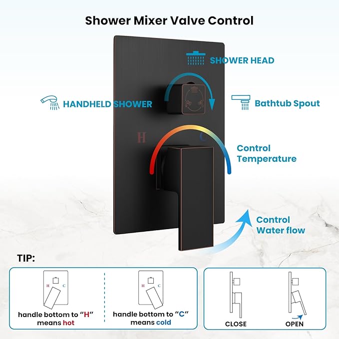 gotonovo Shower System with Tub Spout,Waterfall Tub Shower Faucet Set for Bathroom Head and Handle Set Wall Mounted 3 Function Rough-in Valve and Trim Included 10 inch Shower Head Oil Rubbed Bronze