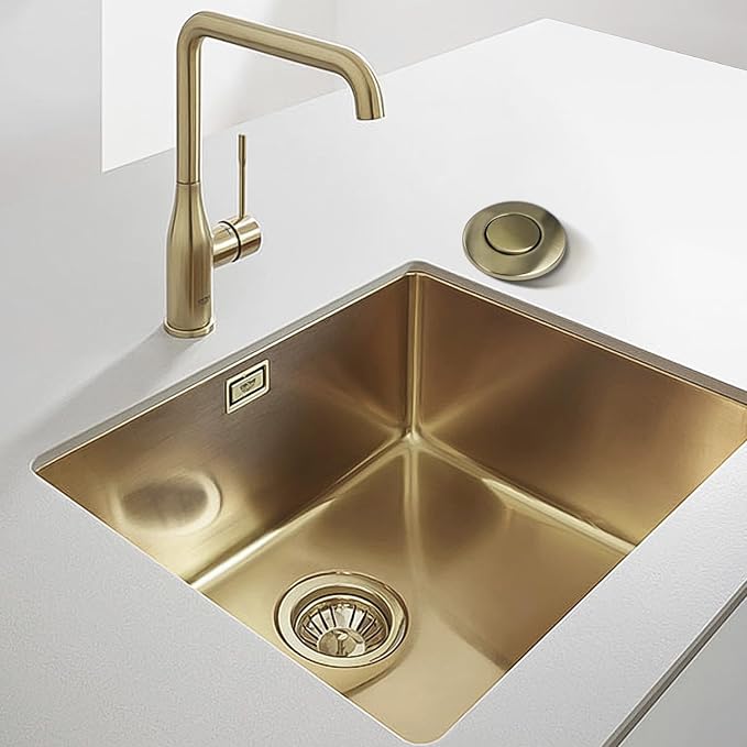 Garbage Disposal Air Switch Kit, Sink Button Food Waste Disposals Part On/Off Air Button Stainless Steel Polished (Golden Brass Brushed, LONG/3.6")