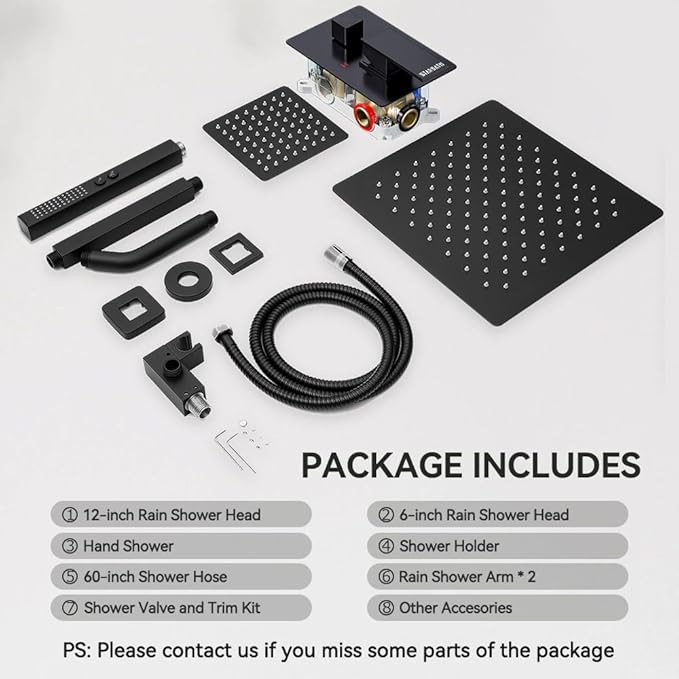 Shower Faucet Sets Shower System Matte Black, STARBATH 12+6" Double Rainfall Shower Head with 2 in 1 Handheld High Pressure Spray, 3 Way Shower Valve with 5 Diverter and Trim Kit Complete