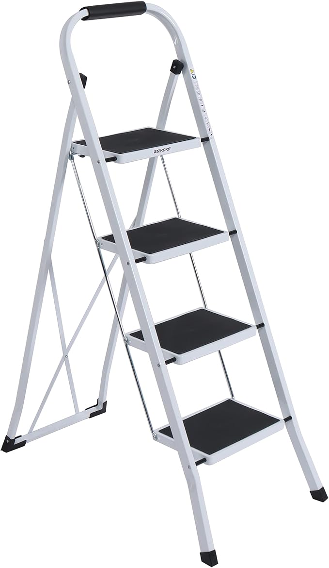 4-Step Ladder Folding Step Stool with Anti Slip Pedal and Handgrip Portable Sturdy Ladder for Home & Office 330 Lbs White