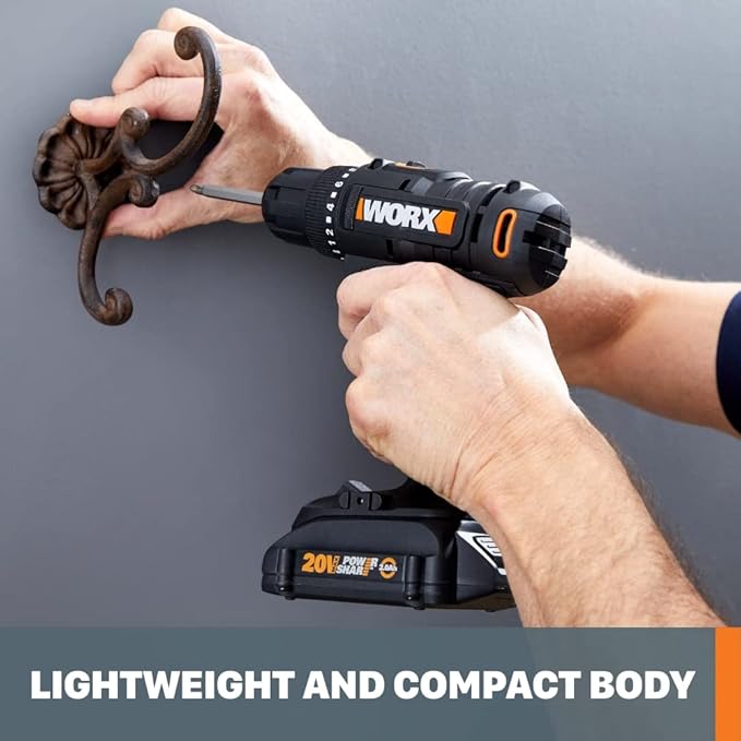 Worx 20V Cordless Drill Driver, 84pc Accessory Kit, Variable 2-Speed, 265 In-Lbs Torque, 20+1 Clutch, Lightweight, Compact, 3/8-Inch Keyless Chuck - Battery & Charger Included