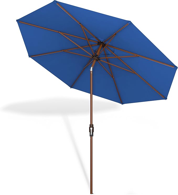 Midtown Umbrellas Sunbrella Umbrella Large Patio Umbrella 2-10 Feet in Dark Blue Fabric, Auto-Tilt Aluminum Frame Backyard Umbrella, Deck Umbrella, Garden Umbrella & Porch Umbrella - Wooden Pole