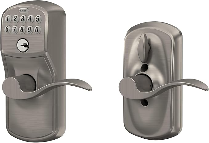 SCHLAGE FE595 PLY 619 Acc Plymouth Keypad Entry with Flex-Lock and Accent Style Levers, Satin Nickel