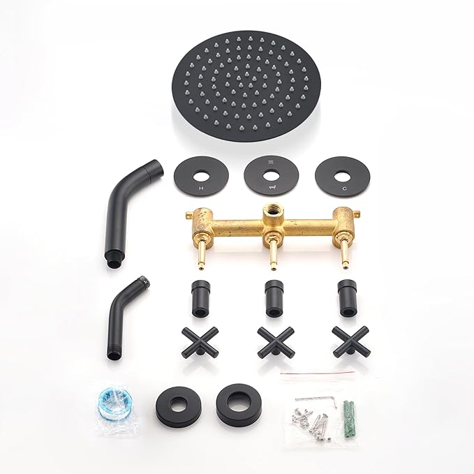 PROOX 3 Handle Tub Shower Faucet Set, 8" Rainfall Shower Head with Tub and Shower Trim Kit with Rough-in Valve, Matte Black Bathtub Shower Faucets, Wall Mounted Bathroom Rain Shower System