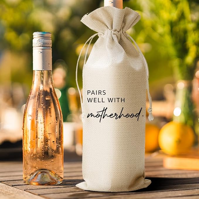 Funny New Mom Gift Wine Bags, New Baby Gift, Mother Mama Present, Pairs Well with Motherhood, Mother's Day Gift, Mom Gift, Mom Wine, Mommy Gift Box, Personalized Gift Ideas (DL033)