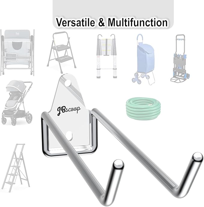 JBscoop Stainless Steel 304 Garage Hooks, Heavy Duty Organizer & Wall Mount Hanger Rack for Tools, Equipment, and More, Rust-Resistant & Durable