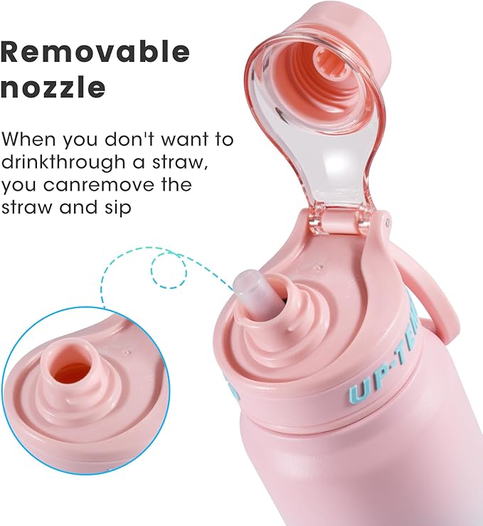 28oz Sports Water Bottle with Straw, Stainless Steel Vacuum Insulated Cooling Water Bottle, Leak Proof Metal Water Bottle, Double Insulated, Suitable for Sports, Gym and Travel (Pink & Light Blue)