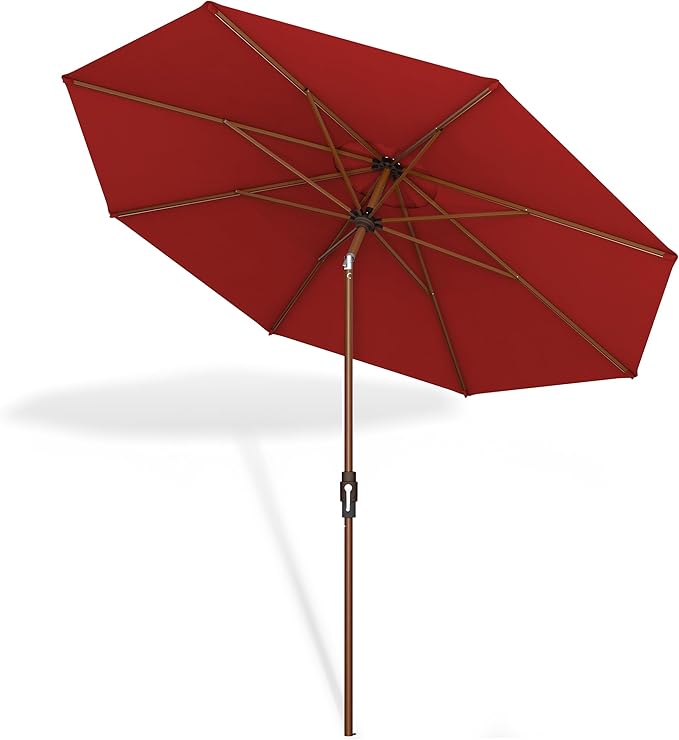 Midtown Umbrellas Sunbrella Umbrella Outdoor Patio Umbrella 2-9 Feet in Sunbrella Red Acrylic Fabric, Auto-Tilt Aluminum Frame For Backyard Umbrella, Deck Umbrella & Porch Umbrella - Wooden Pole