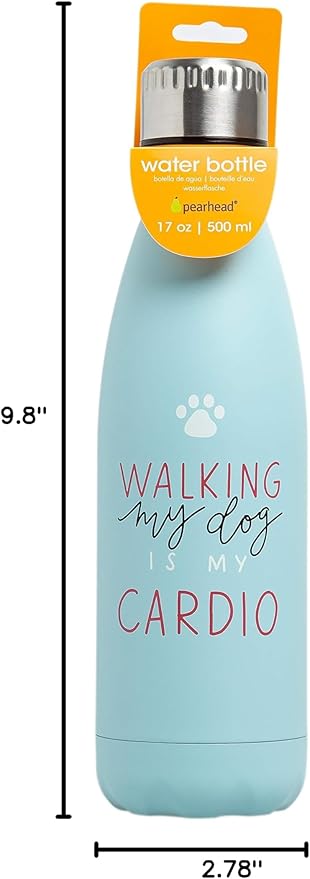 Pearhead Walking My Dog Water Bottle, Double Walled Steel Water Bottle, Keeps Liquids Cold or Hot, Pet Themed Water Bottle, Dog Owner