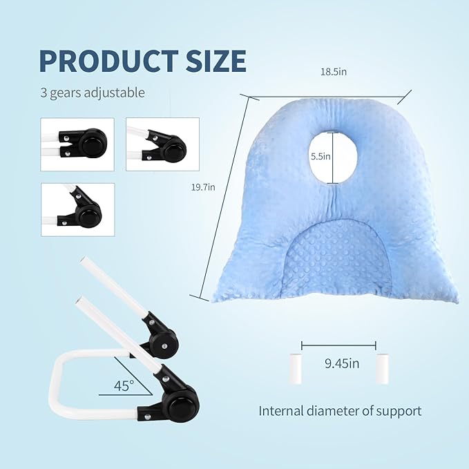 Face Down Pillow for Sleeping, Prone Pillow for Vitrectomy or Retinal Surgery, Adjustable Height Prone Prone Pillow Face Down Sleep, Retina Lying Pillow Eye Surgery Recovery (Dot-Light blue)