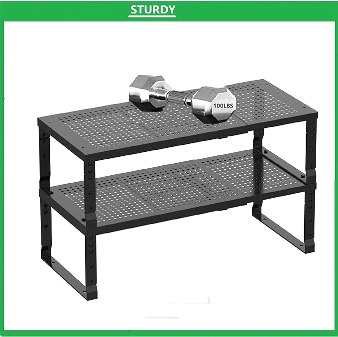 Metal Stackable Expandable Storage Shelf - Multi-Functional Home Storage Shelf, Suitable for Kitchen, Cabinet,Bathroom, Office, Garage, etc.(3PACKS/Black/Medium