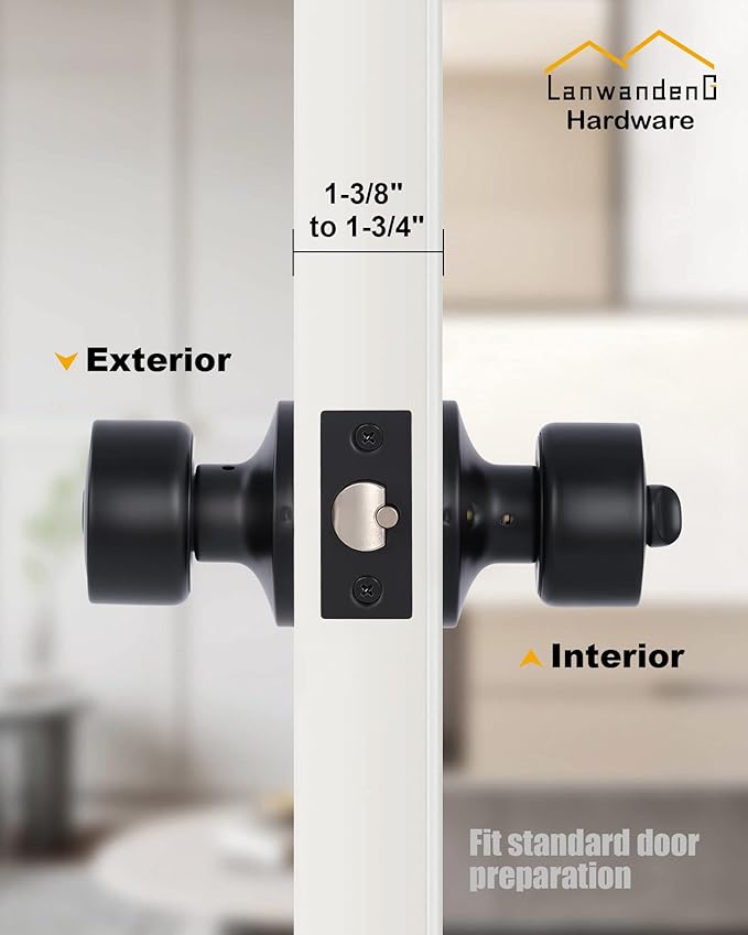 Lanwandeng Keyed Entry Door Knob with Lock, Interior and Exterior Door Lock, Matte Black Entrance Door Lock with Screwdriver