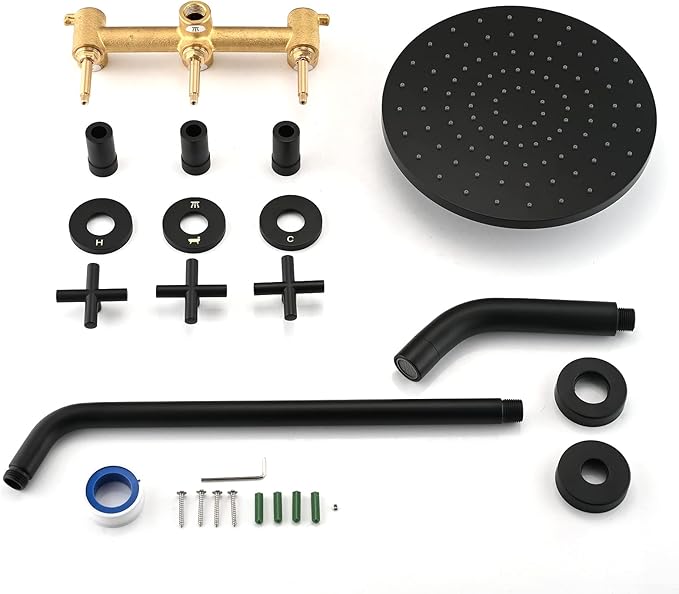 PROOX 3 Handle Tub Shower Faucet Set, 10" Rainfall Shower Head with Tub and Shower Trim Kit with Rough-in Valve, Matte Black Bathtub Shower Faucets, Wall Mounted Bathroom Rain Shower System