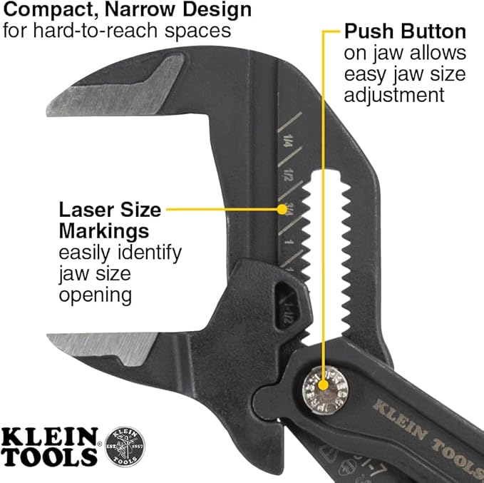 Klein Tools D53102KIT Adjustable Pliers Wrench Set, Compact High-Leverage Parallel Smooth Jaw Pliers, 7-Inch and 10-Inch, 2-Piece