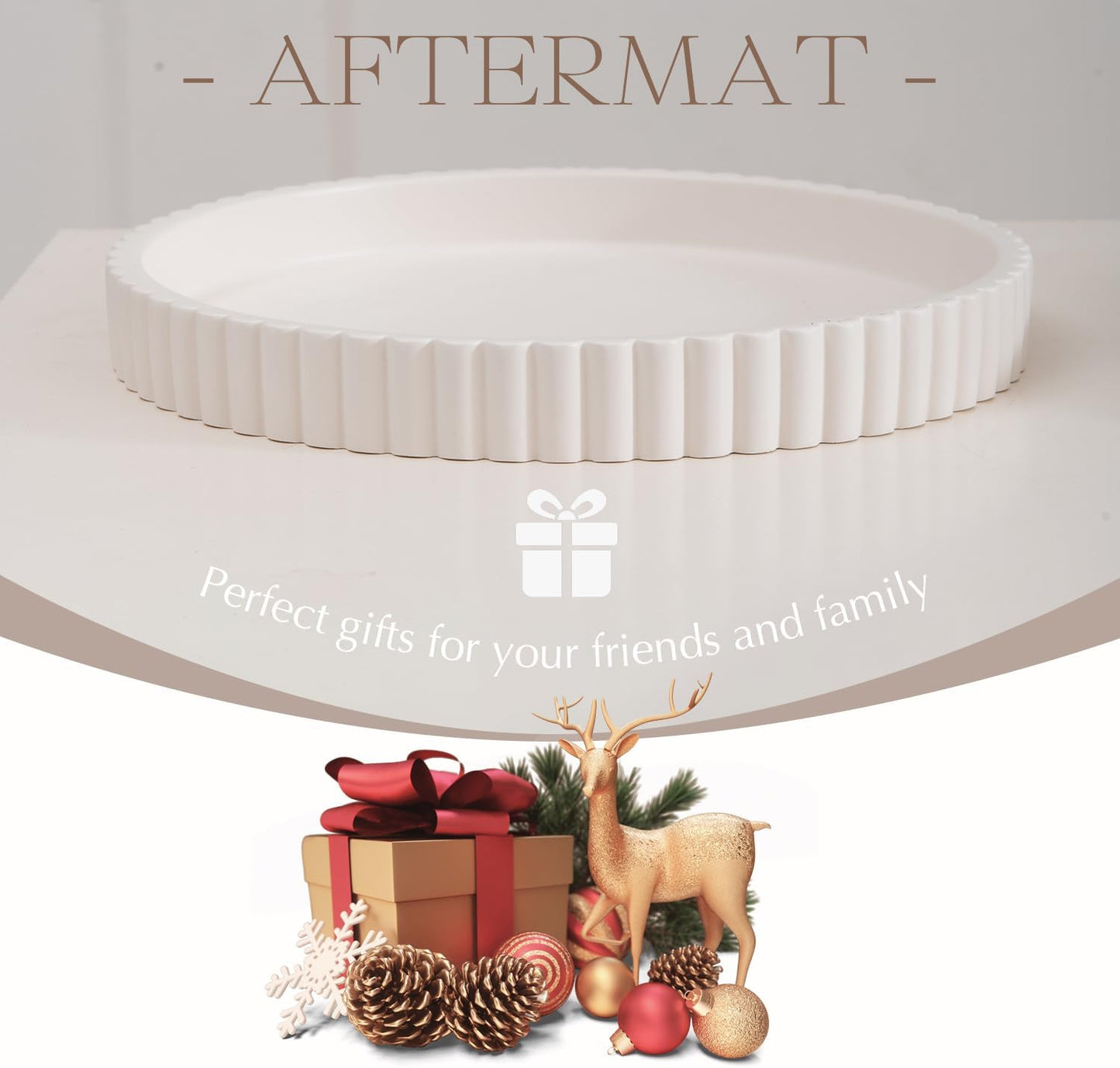 Decorative Tray for Coffee Table, Living Room, Side Table, 11" White Round Concrete Home Decor Serving Trays for Accent Table, Console Table